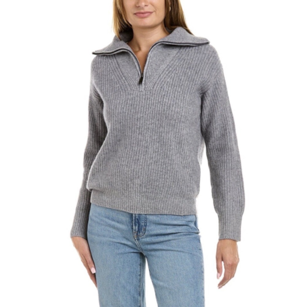 Elie Tahari Zip Neck Cashmere Sweater Grey Size XL Retail $445